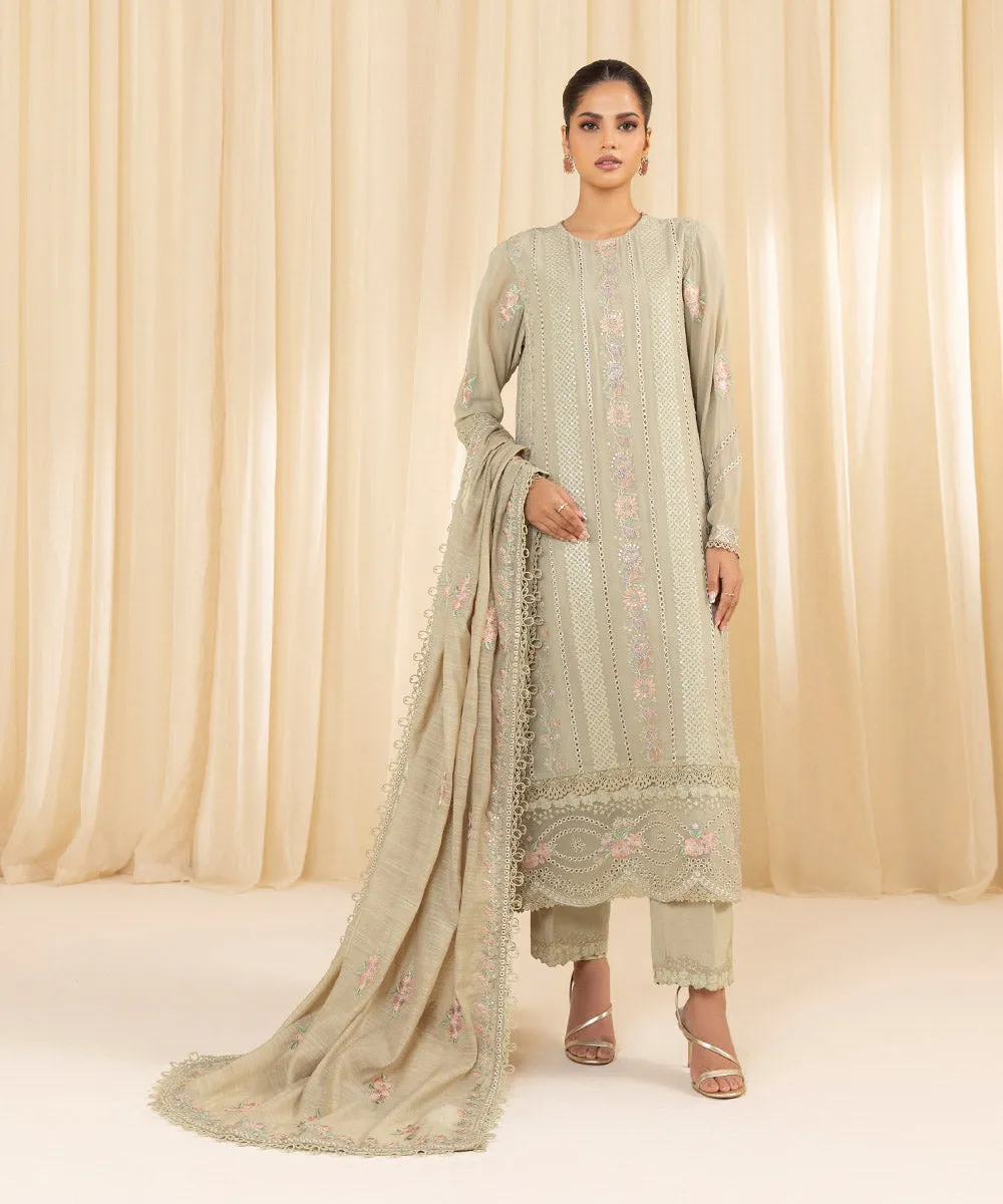 3 Piece -  Embroidered Georgette Chiffon Suit