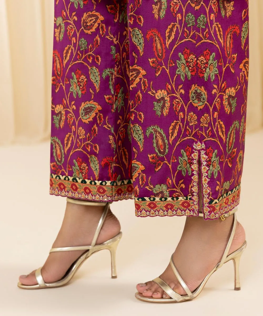 3 Piece -  Embroidered Raw Silk Suit