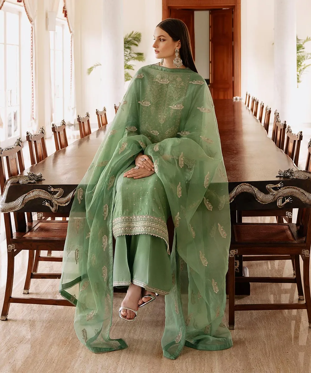 3 Piece - Embroidered Raw Silk Suit