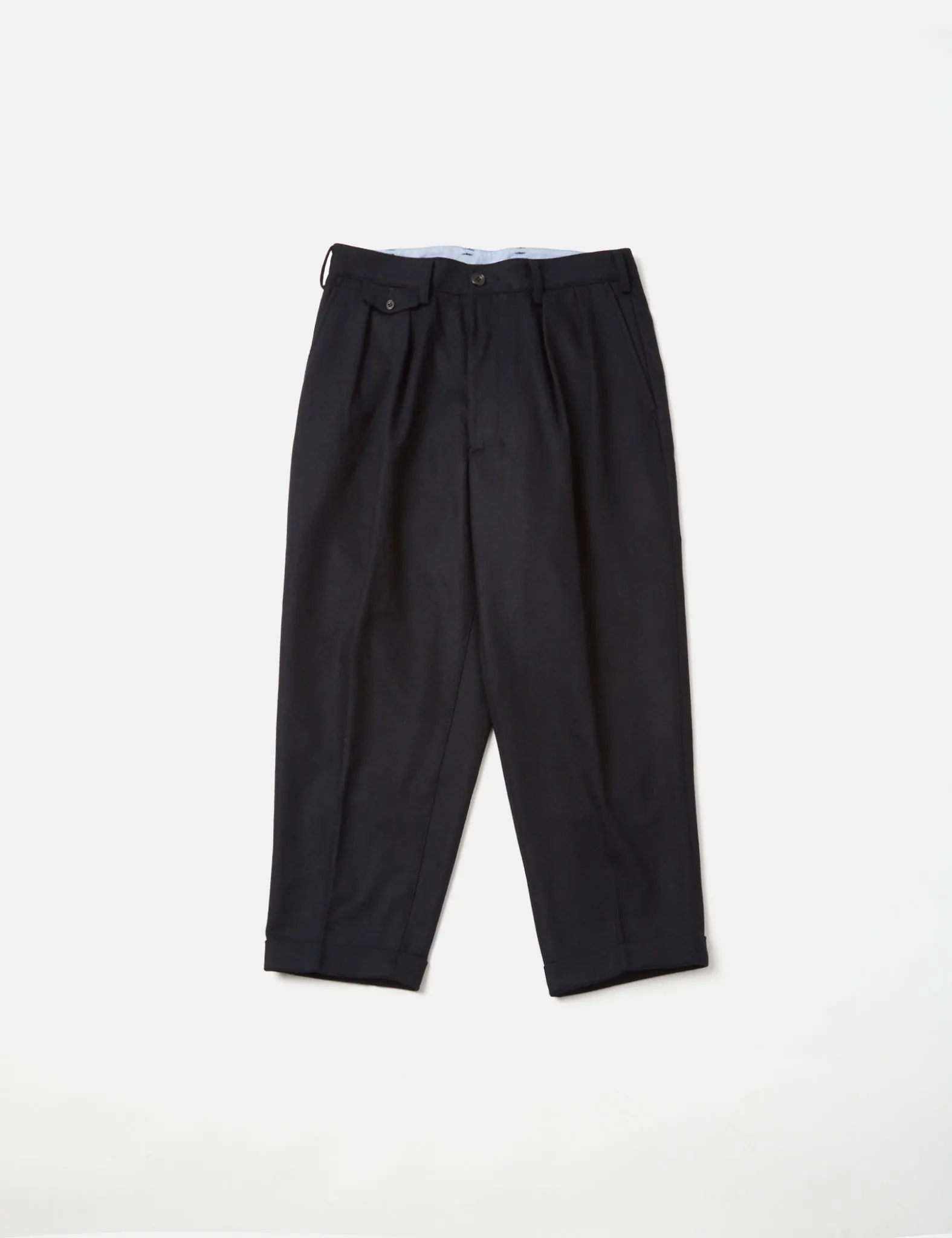 Beams Plus 2 Pleat Flannel Trousers - Navy Blue