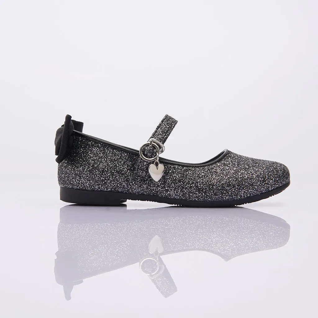 Black Glitter Bow Flats