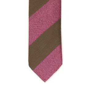 Block stripe silk tie in tobacco and pink