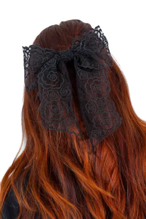 Bow Away - Black Floral Lace Bow Hair Clip