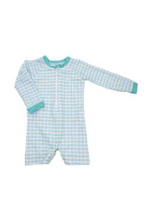 Boys Aqua Check Rashguard Suit