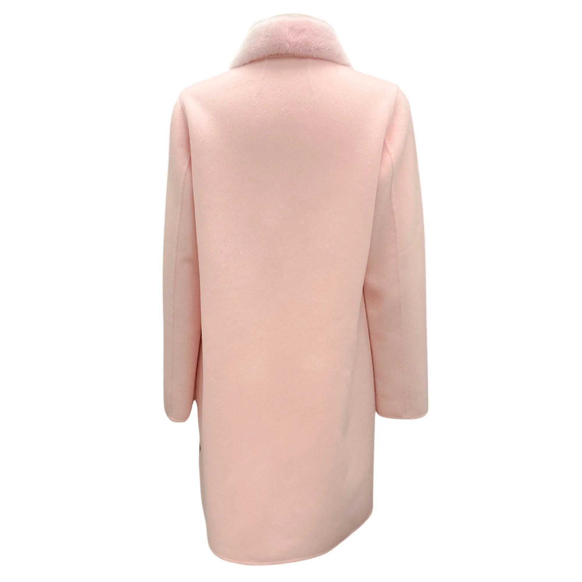 Dennis Basso Light Pink Mink Fur Collar Cashmere Coat