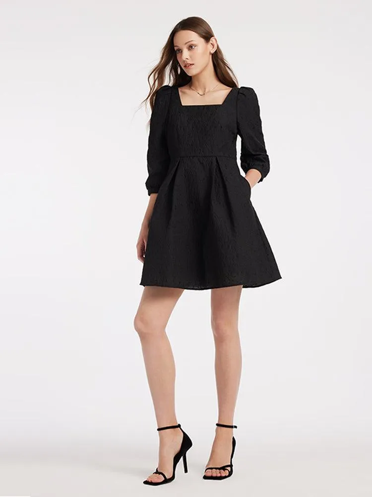 Detachable Bow Jacquard Dress