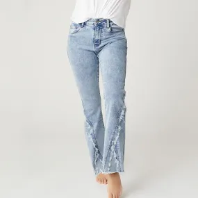 EverStretch Flare Jeans with Crossover Fringe - Light Denim