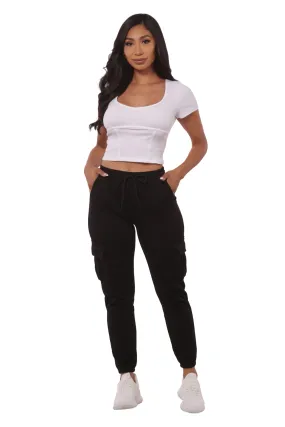 Fleece Lined Cargo Sweatpants - Black