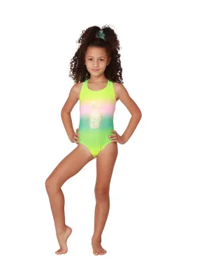 Rainbow Pineapple one piece bathing suit