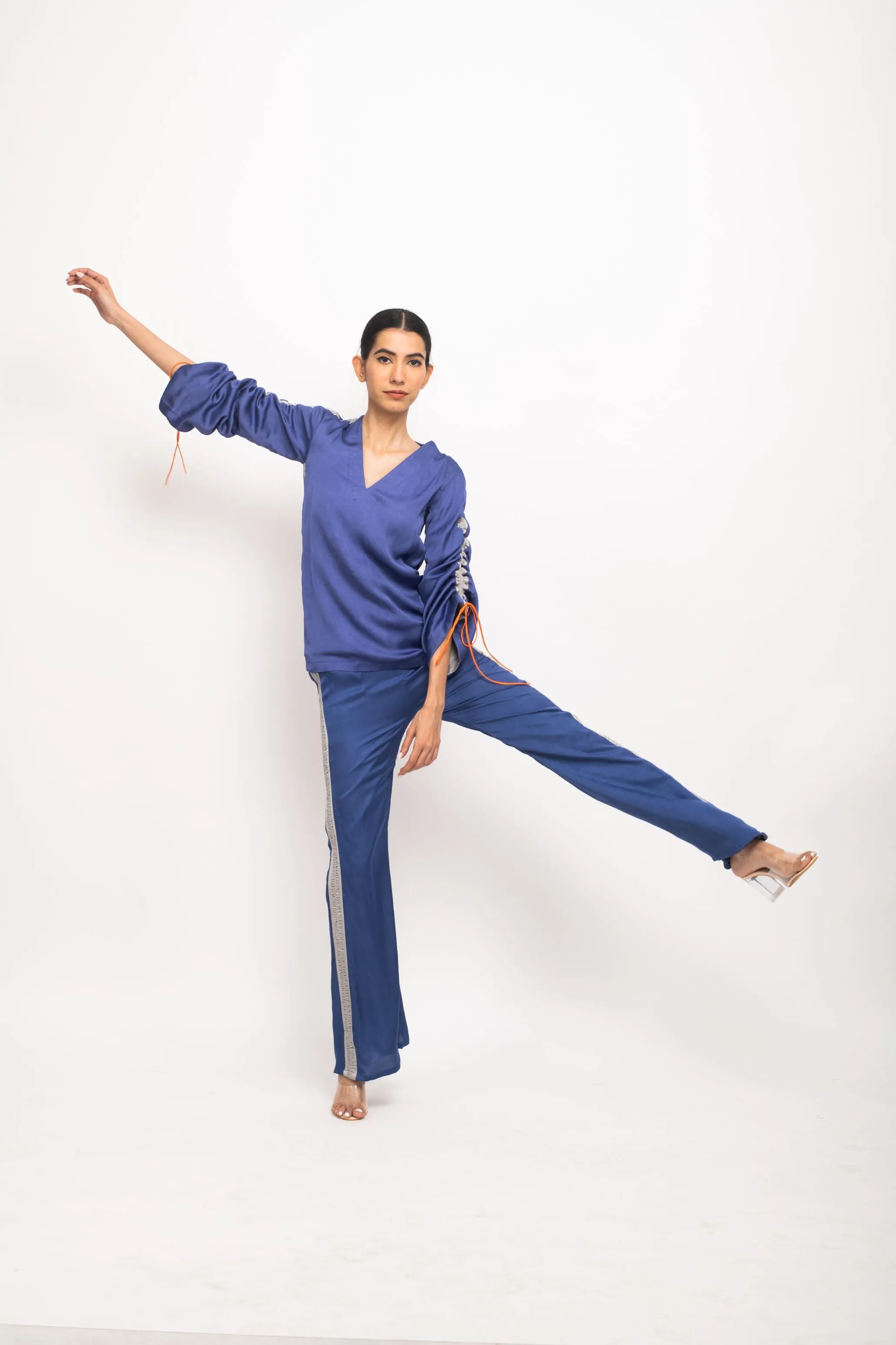 Rouching Detail Pant Suit Set