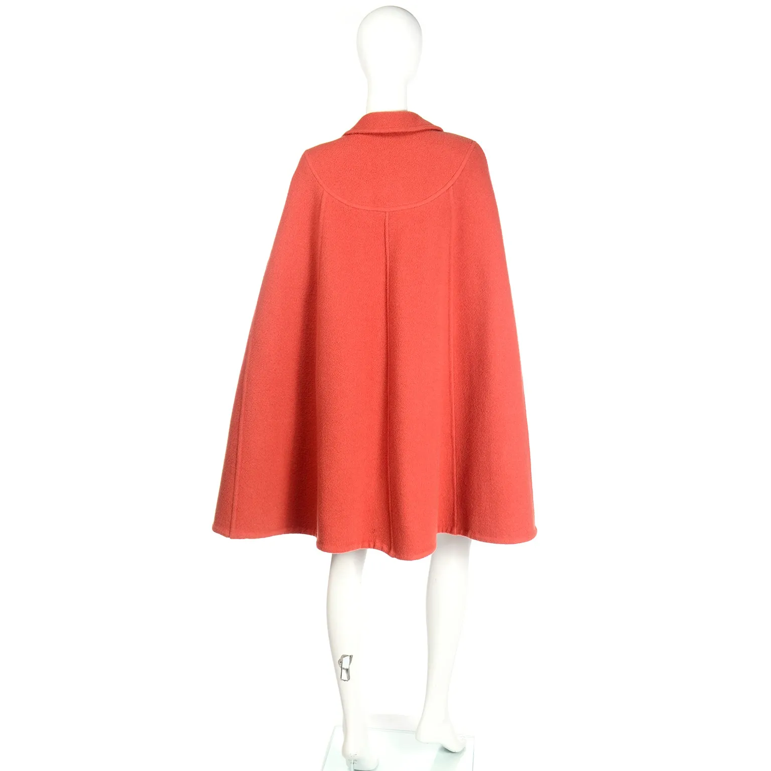 Vintage Guy Laroche Orange Wool Cape with Tie at the Neck